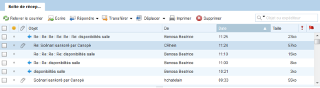 Liste des messages